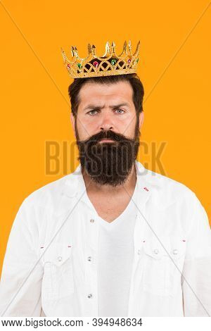 Costume Party. Bearded Man Wear White. Love Yourself. Hipster Man King Costume Party. Brutal And Han