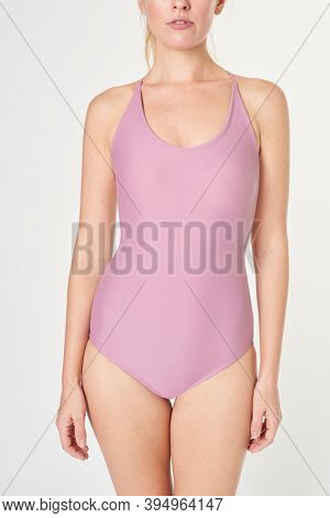 Woman in a lilac swimsuit mockup