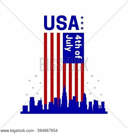 Usa United States Of America 4th Of July Independence Day Celebration With Nation Flag And City Scra