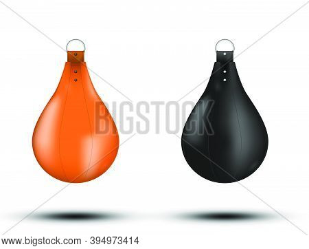Realistic Punching Bag Black And Orange On White Background Vector