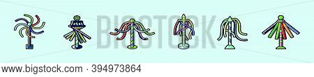 Set Of Maypole Cartoon Icon Design Template With Various Models. Modern Vector Illustration Isolated
