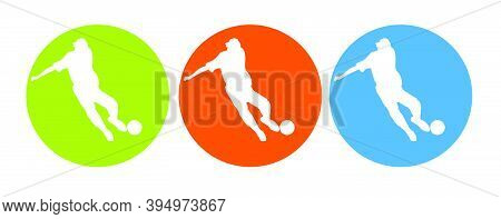 Icons Soccer Player Kicking The Ball Vector For Web And Mobile. Sports Items. 3d . Eps 10+