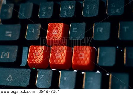Gaming Keyboard. Wasd Keys Are Used In Many Video Games. Multifunction Keyboard With Set Of Red Keys