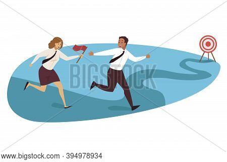 Relay Race, Targeting, Teamwork Business Concept. Goal Achievement And Success Motivation Competitio