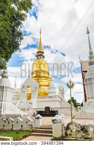 Suan Dok Temple, Wat Suan Dok (monastery) With Blue Sky In Chiang Mai, Thailand
