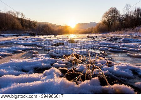 Beautiful Sunny Winter Landscape At Caucasus Mountains.