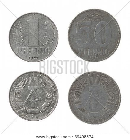 East German penning coins isolated on white