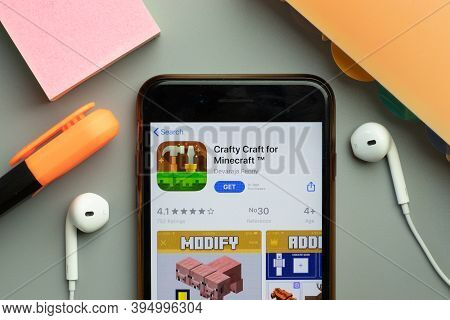 New York, United States - 7 November 2020: Crafty Craft For Minecraft App Store Logo On Phone Screen