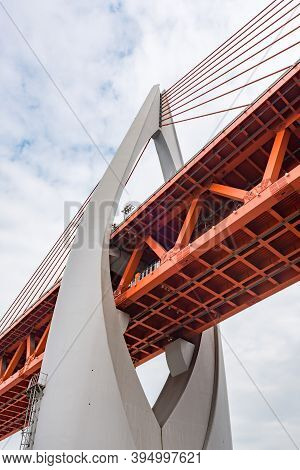 Dongshuimen Cable Bridge Pylon Against Sky In Chongqing, China