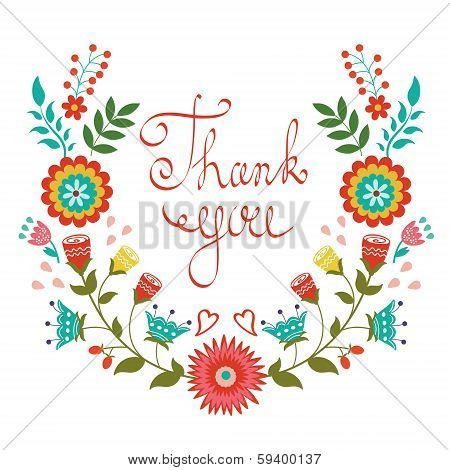 Thank you card with floral wreath