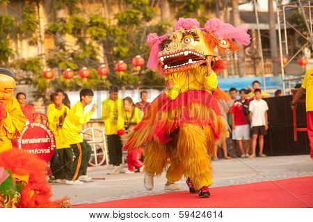 Lion Dancing In Chinese New Year.