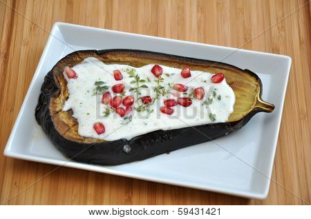 Eggplant with yoghurt and pomegranate