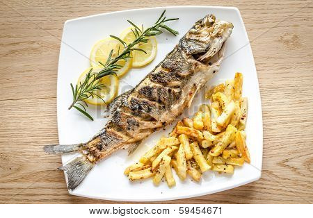 Baked Seabass With Fried Potatoes