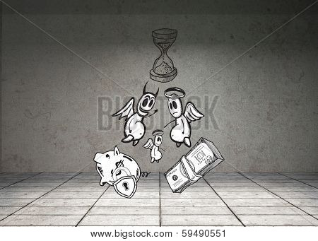 Good banking vs bad banking doodle against grey room