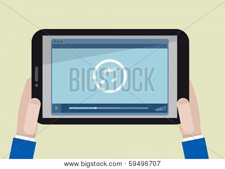 minimalistic illustration of a tablet computer with running musicplayer application