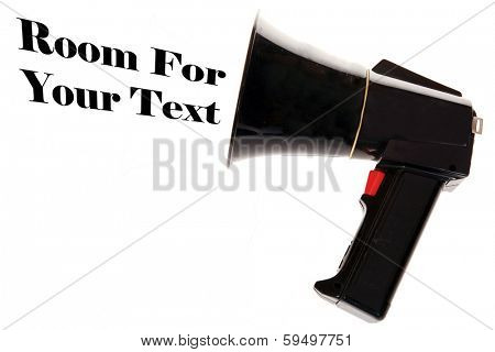 A Genuine Vintage Voice and Musical Megaphone recovered from a Protest March or perhaps an Obnoxiously Loud Used Car Salesman. Isolated on white with room for your text. Image is easily clipped out