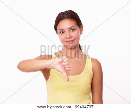 Sad Hispanic Girl With Bad Job Gesture
