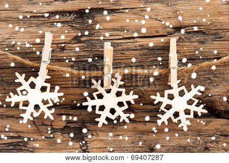 Snowflakes On A Line In The Snow