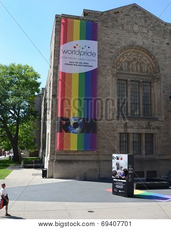 Worldpride Banner Outside Royal Ontario Museum In Toronto, Canada