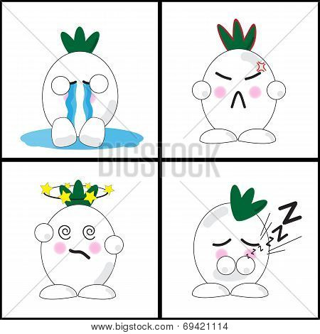 Onion cartoon with four expressions