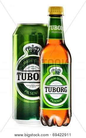 Bottle And Can Of Tuborg Beer Isolated On White