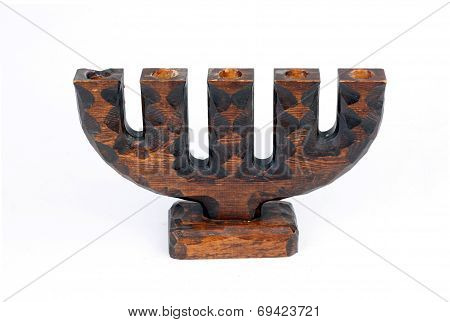 Wood Candlestick Isolated On White Background