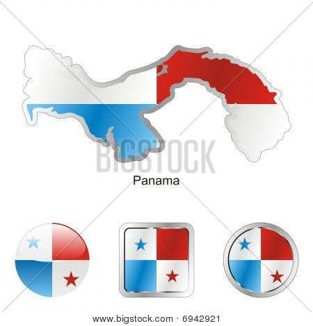 vlag van Panama in kaart en web knoppen vormen