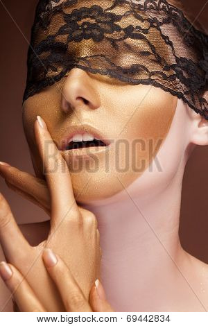 Fashion Gold Make Up On Sensual Woman