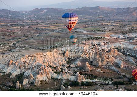 Hot Air Baloon over Cappadocia at sunrise. Turkey
