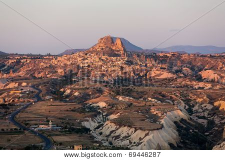 The sunrise over Goreme National Park.  Cappadocia. Turkey