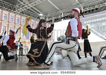 Members of folk group Albanian Culture Society Jahi Hasani from Cegrane, Macedonia during the 48th International Folklore Festival in center of Zagreb,Croatia on July 20,2014