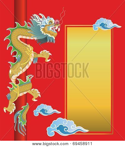 Chinese Dragon On Red Background