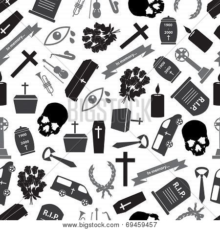 Funeral Icons Grayscale Seamless Pattern Eps10
