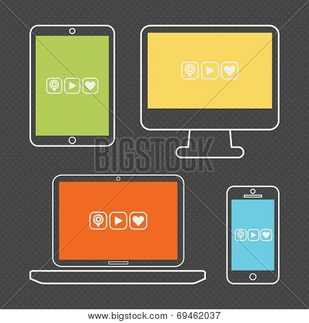 Abstract colorful outline devices set on dotted gray background