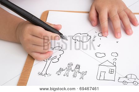 Preschool age child writing love family