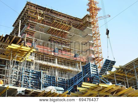 Construction site. High-rise building under construction.