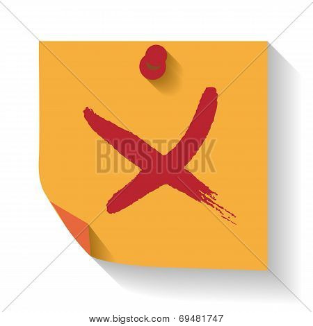 Hand drawn check mark on  reminder. Vector illustration.