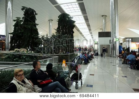DUBAI - FEB 18: Recreation area in International airport on February 18, 2012 in Dubai, UAE. The airport is major aviation hub in the Middle East with max throughput of 80 millions passengers per year