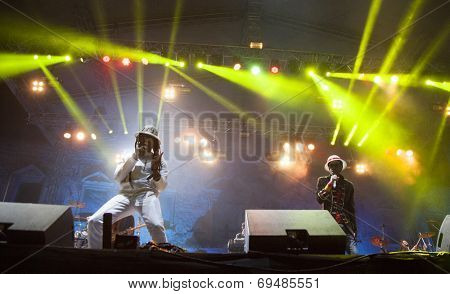 BONTIDA - JUNE 20: THIEVERY CORPORATION performs live at Electric Castle Festival at June 19, 2014 in the Banffy castle in Bontida, Romania