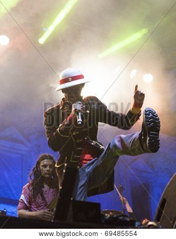 BONTIDA - JUNE 20: THIEVERY CORPORATION performs live at Electric Castle Festival at June 19, 2014 in the Banffy castle in Bontida, Romania