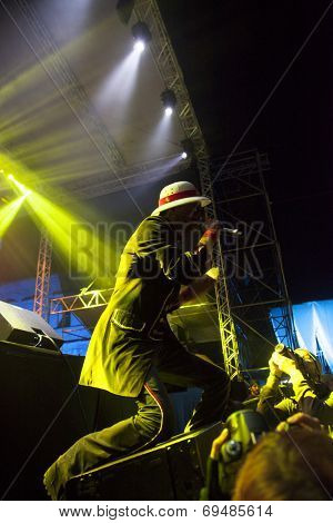 BONTIDA - JUNE 20: THIEVERY CORPORATION performs live at Electric Castle Festival at June 19, 2014 in the Banffy castle in Bontida, Romania