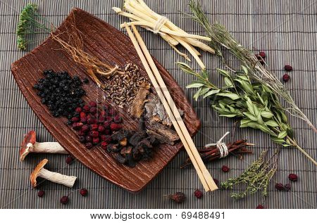 Traditional chinese herbal medicine ingredients, close-up