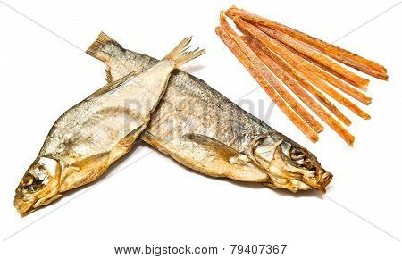 Fish Strips And Smoked Fish Closeup