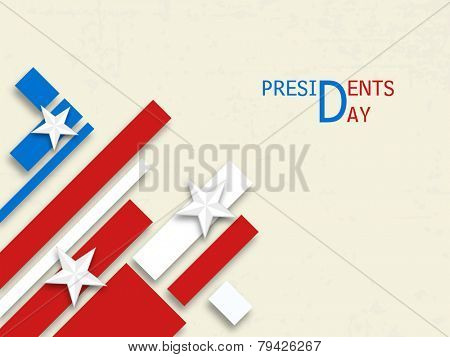 Happy Presidents Day celebration with United State of American flag design on white background.