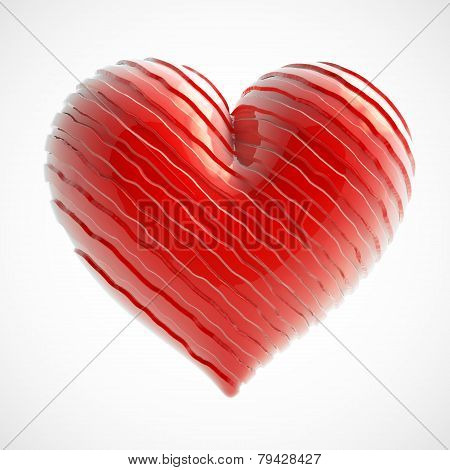 Red heart plastic strips on Valentine's Day isolated white background