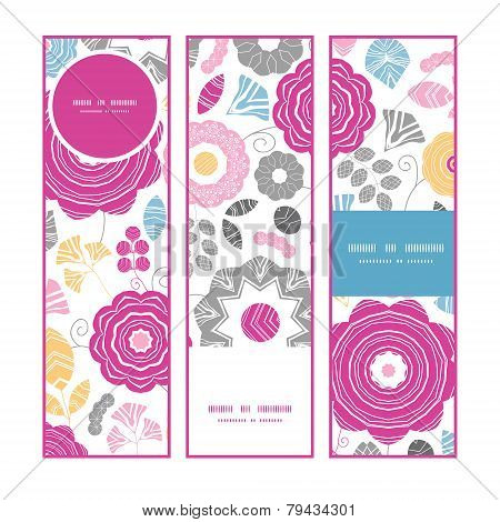 Vector vibrant floral scaterred vertical banners set pattern background