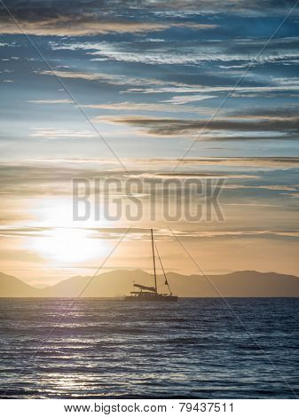 Sailing yacht at sunset in Thailand