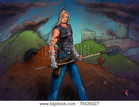 Guy With A Shovel At The Dump