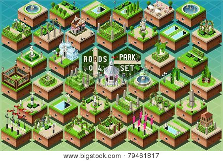 Isometric Accessories For Green City Park Set