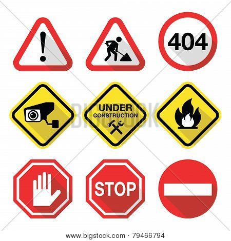 Warning signs - danger, risk, stress - flat design
